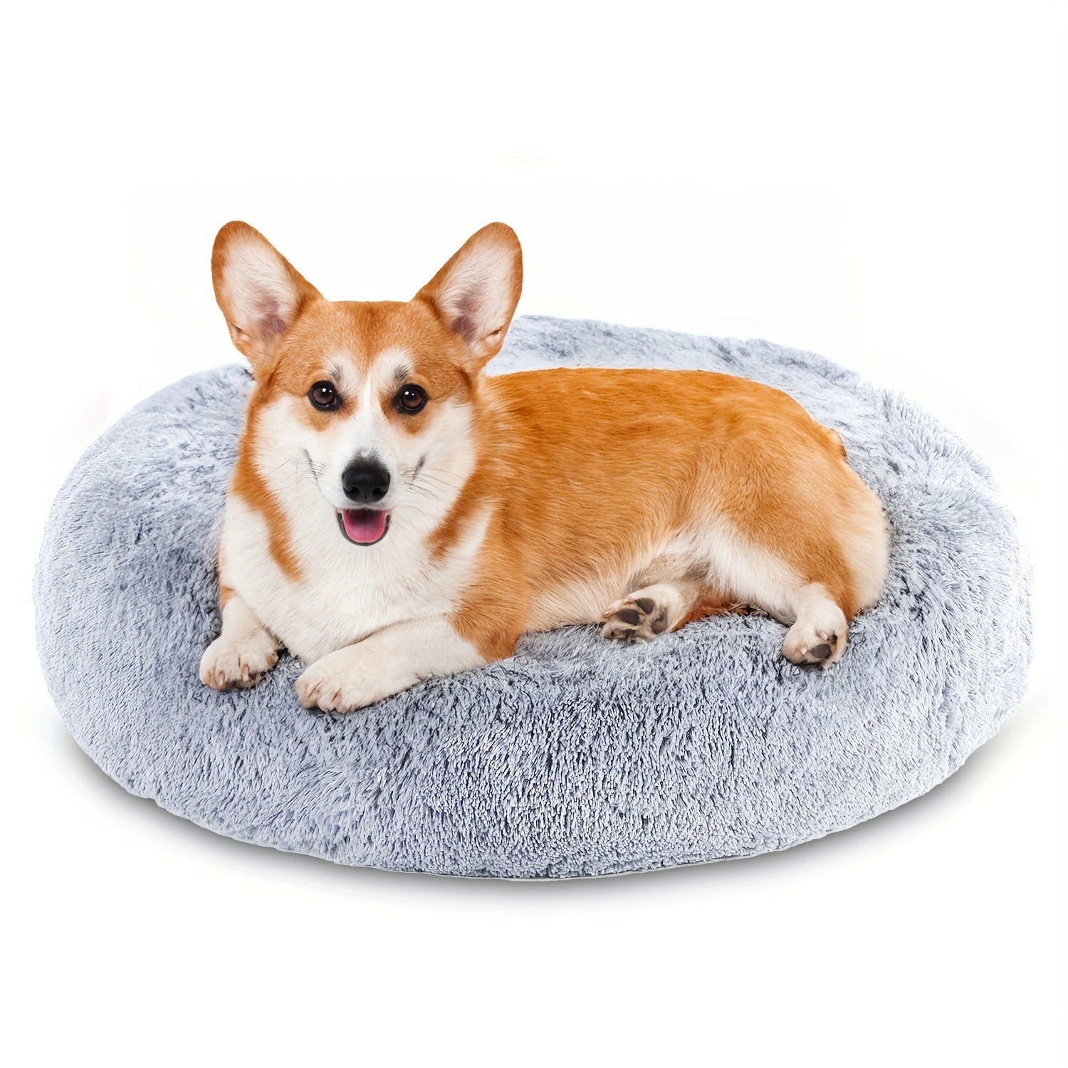 1pc Calming Dog & Cat Bed, Donut Cuddler Warming Cozy Soft Round Bed, Fluffy Faux Fur Plush Cushion Bed For Small Medium And Large Dogs And Cats (40.64cm/50.8cm/60.96cm/71.12cm/78.74cm/99.06cm) Rivano