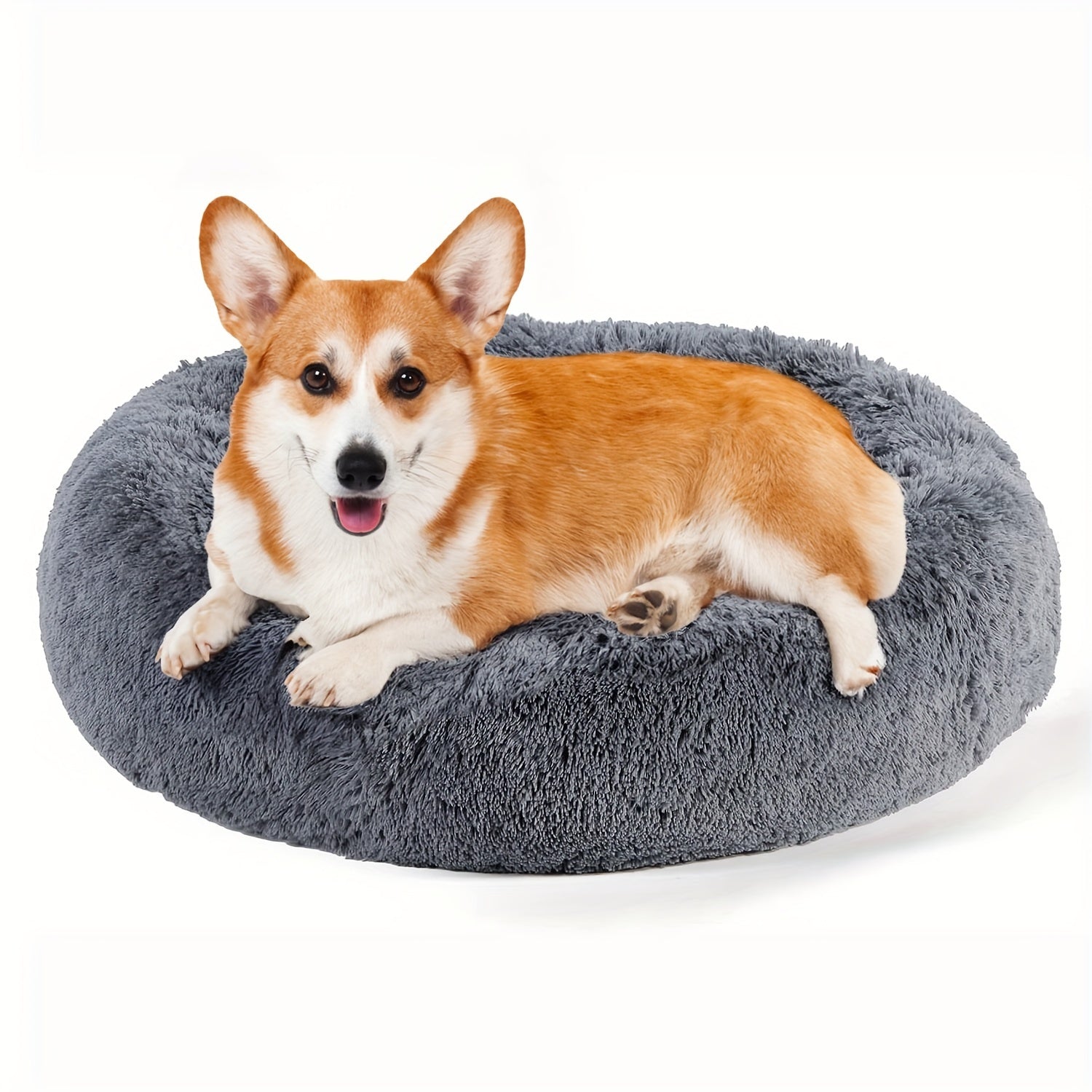 1pc Calming Dog & Cat Bed, Donut Cuddler Warming Cozy Soft Round Bed, Fluffy Faux Fur Plush Cushion Bed For Small Medium And Large Dogs And Cats (40.64cm/50.8cm/60.96cm/71.12cm/78.74cm/99.06cm) Rivano