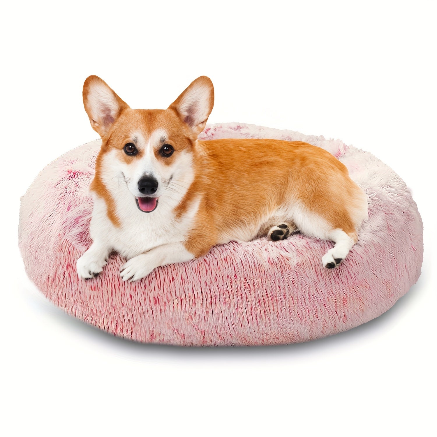 1pc Calming Dog & Cat Bed, Donut Cuddler Warming Cozy Soft Round Bed, Fluffy Faux Fur Plush Cushion Bed For Small Medium And Large Dogs And Cats (40.64cm/50.8cm/60.96cm/71.12cm/78.74cm/99.06cm) Rivano