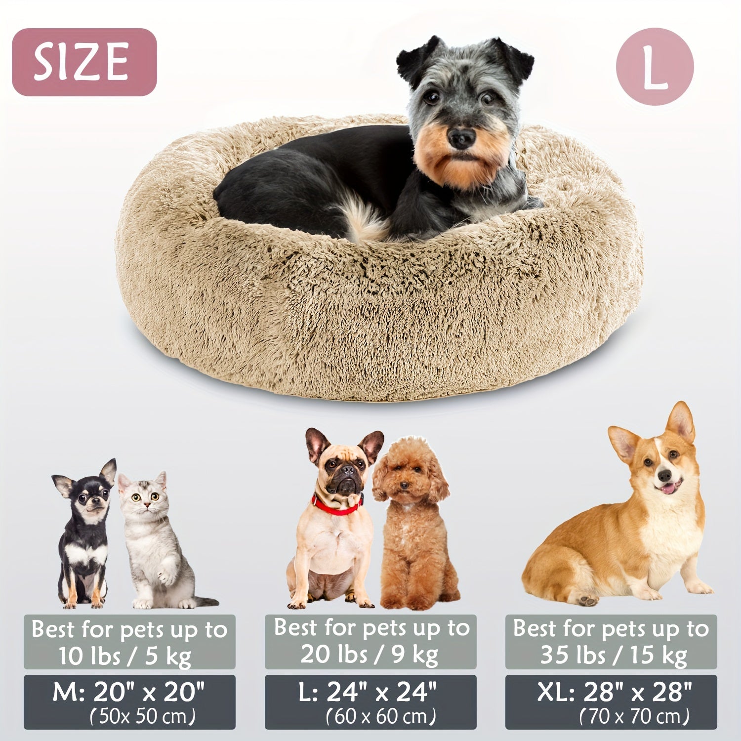 1pc Calming Dog & Cat Bed, Donut Cuddler Warming Cozy Soft Round Bed, Fluffy Faux Fur Plush Cushion Bed For Small Medium And Large Dogs And Cats (40.64cm/50.8cm/60.96cm/71.12cm/78.74cm/99.06cm) Rivano