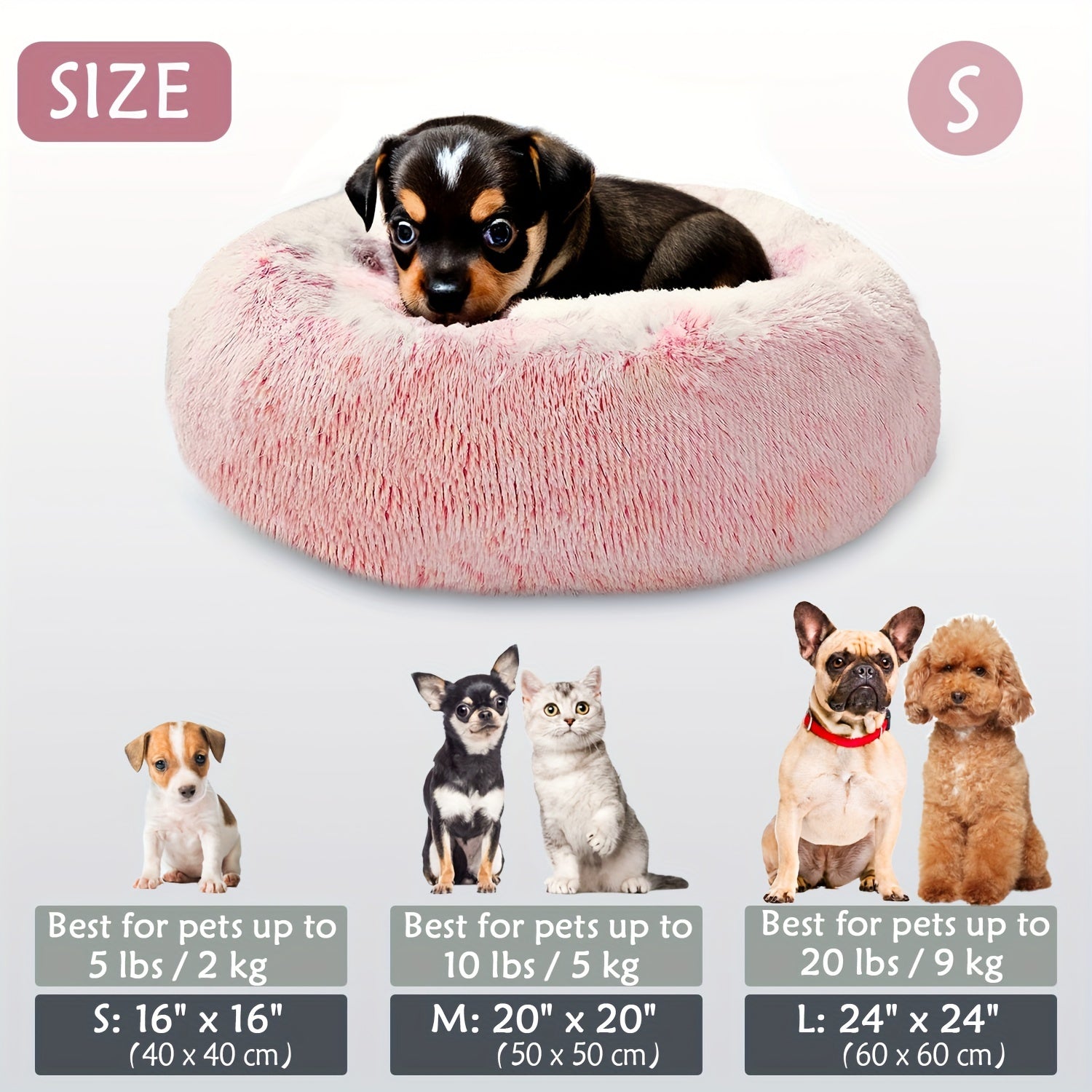 1pc Calming Dog & Cat Bed, Donut Cuddler Warming Cozy Soft Round Bed, Fluffy Faux Fur Plush Cushion Bed For Small Medium And Large Dogs And Cats (40.64cm/50.8cm/60.96cm/71.12cm/78.74cm/99.06cm) Rivano