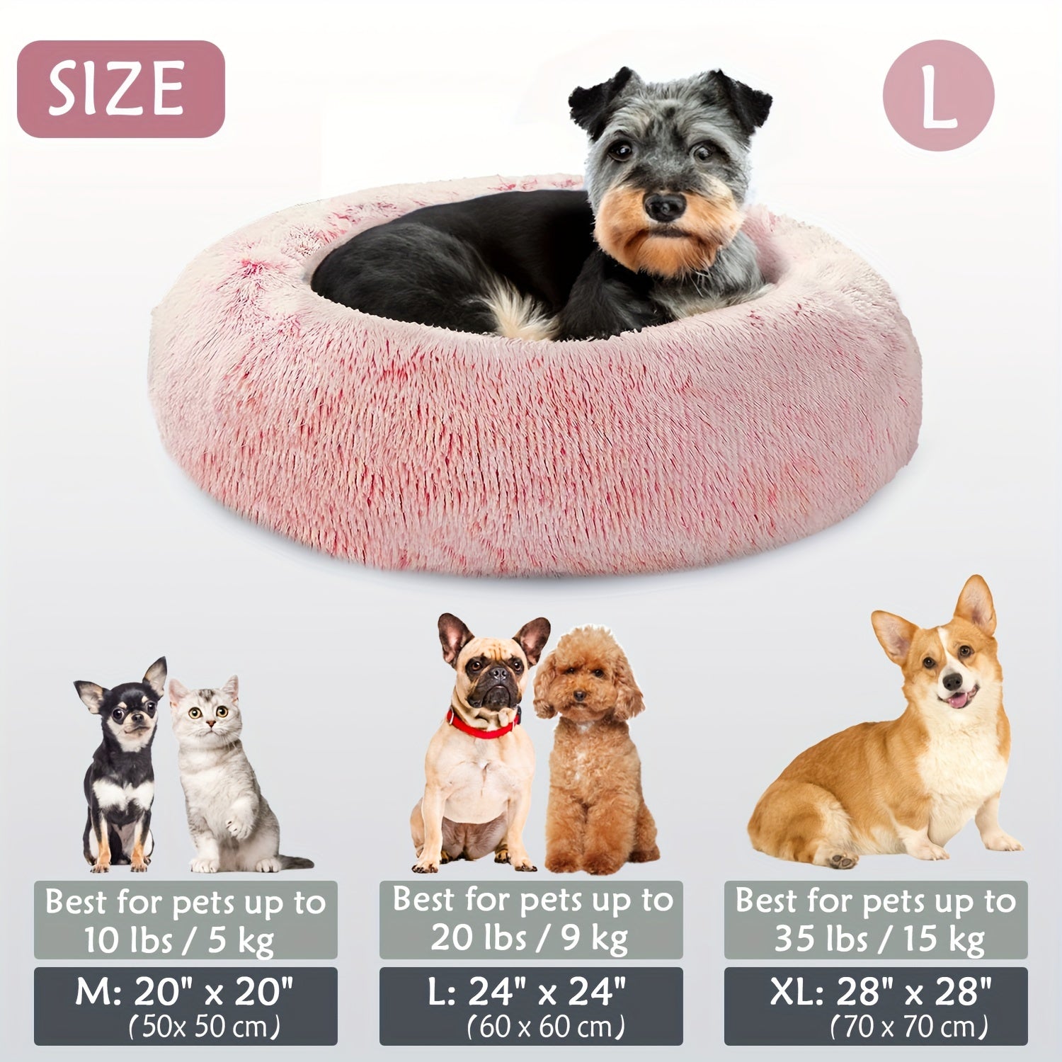 1pc Calming Dog & Cat Bed, Donut Cuddler Warming Cozy Soft Round Bed, Fluffy Faux Fur Plush Cushion Bed For Small Medium And Large Dogs And Cats (40.64cm/50.8cm/60.96cm/71.12cm/78.74cm/99.06cm) Rivano