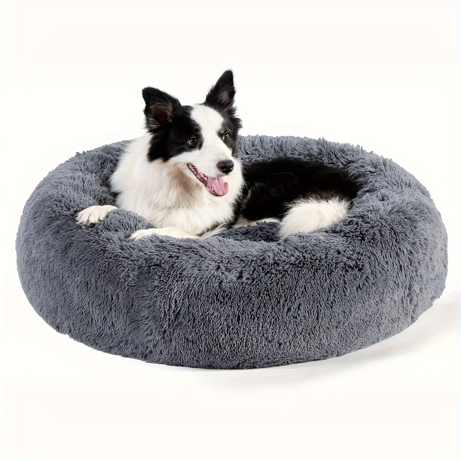 1pc Calming Dog & Cat Bed, Donut Cuddler Warming Cozy Soft Round Bed, Fluffy Faux Fur Plush Cushion Bed For Small Medium And Large Dogs And Cats (40.64cm/50.8cm/60.96cm/71.12cm/78.74cm/99.06cm) Rivano