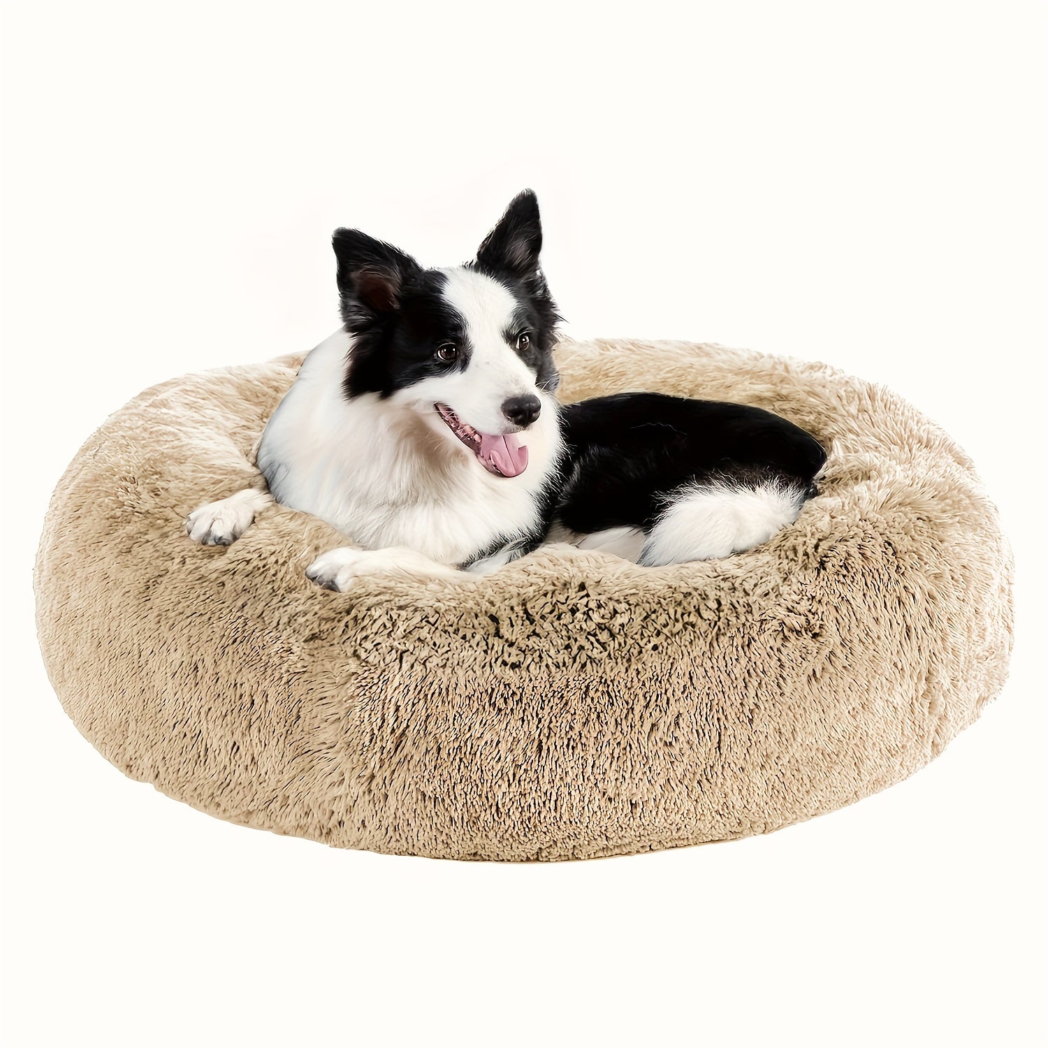 1pc Calming Dog & Cat Bed, Donut Cuddler Warming Cozy Soft Round Bed, Fluffy Faux Fur Plush Cushion Bed For Small Medium And Large Dogs And Cats (40.64cm/50.8cm/60.96cm/71.12cm/78.74cm/99.06cm) Rivano