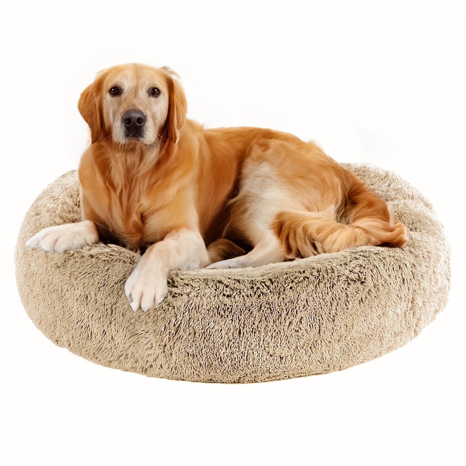 1pc Calming Dog & Cat Bed, Donut Cuddler Warming Cozy Soft Round Bed, Fluffy Faux Fur Plush Cushion Bed For Small Medium And Large Dogs And Cats (40.64cm/50.8cm/60.96cm/71.12cm/78.74cm/99.06cm) Rivano