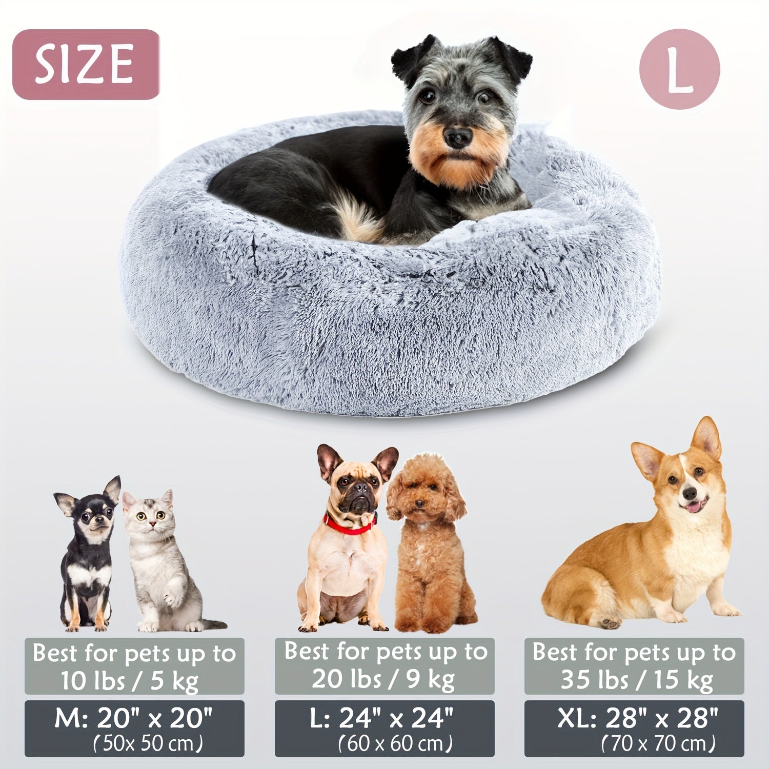 1pc Calming Dog & Cat Bed, Donut Cuddler Warming Cozy Soft Round Bed, Fluffy Faux Fur Plush Cushion Bed For Small Medium And Large Dogs And Cats (40.64cm/50.8cm/60.96cm/71.12cm/78.74cm/99.06cm) Rivano