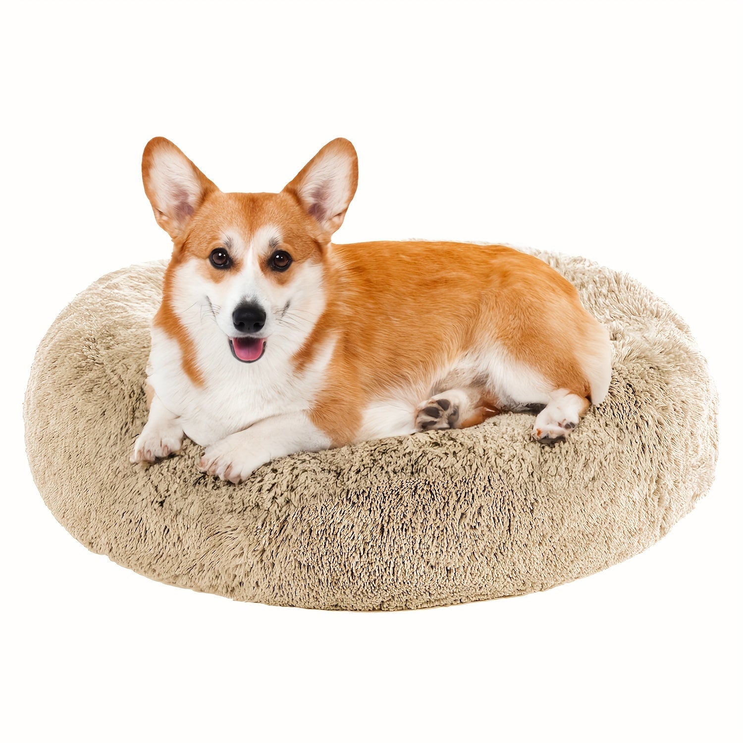 1pc Calming Dog & Cat Bed, Donut Cuddler Warming Cozy Soft Round Bed, Fluffy Faux Fur Plush Cushion Bed For Small Medium And Large Dogs And Cats (40.64cm/50.8cm/60.96cm/71.12cm/78.74cm/99.06cm) Rivano