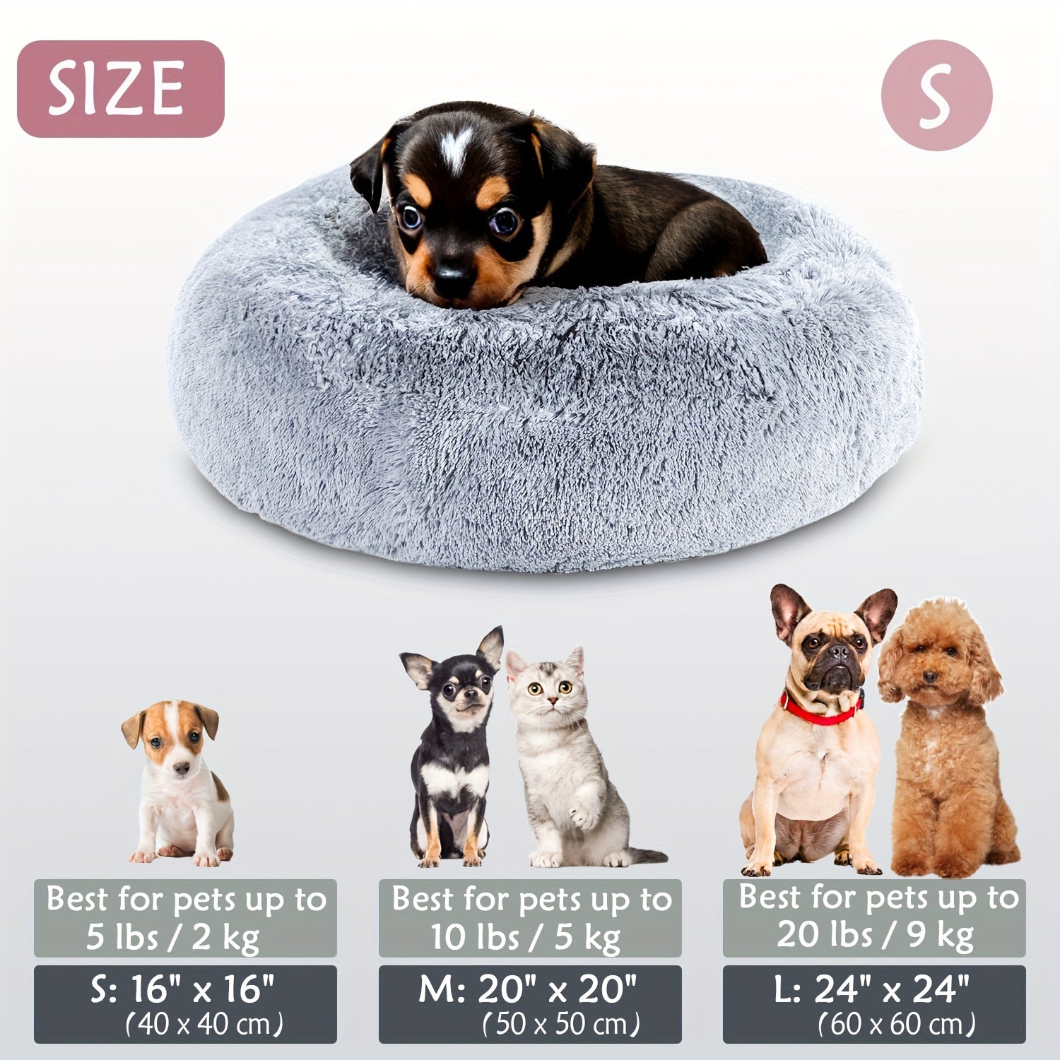 1pc Calming Dog & Cat Bed, Donut Cuddler Warming Cozy Soft Round Bed, Fluffy Faux Fur Plush Cushion Bed For Small Medium And Large Dogs And Cats (40.64cm/50.8cm/60.96cm/71.12cm/78.74cm/99.06cm) Rivano