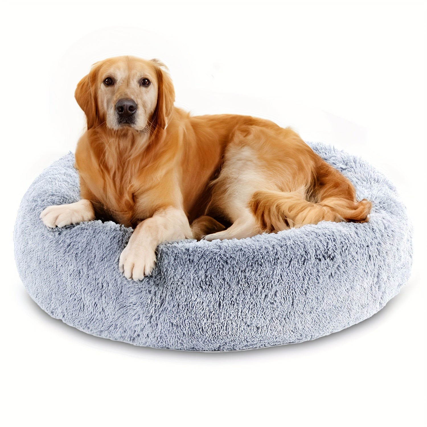 1pc Calming Dog & Cat Bed, Donut Cuddler Warming Cozy Soft Round Bed, Fluffy Faux Fur Plush Cushion Bed For Small Medium And Large Dogs And Cats (40.64cm/50.8cm/60.96cm/71.12cm/78.74cm/99.06cm) Rivano