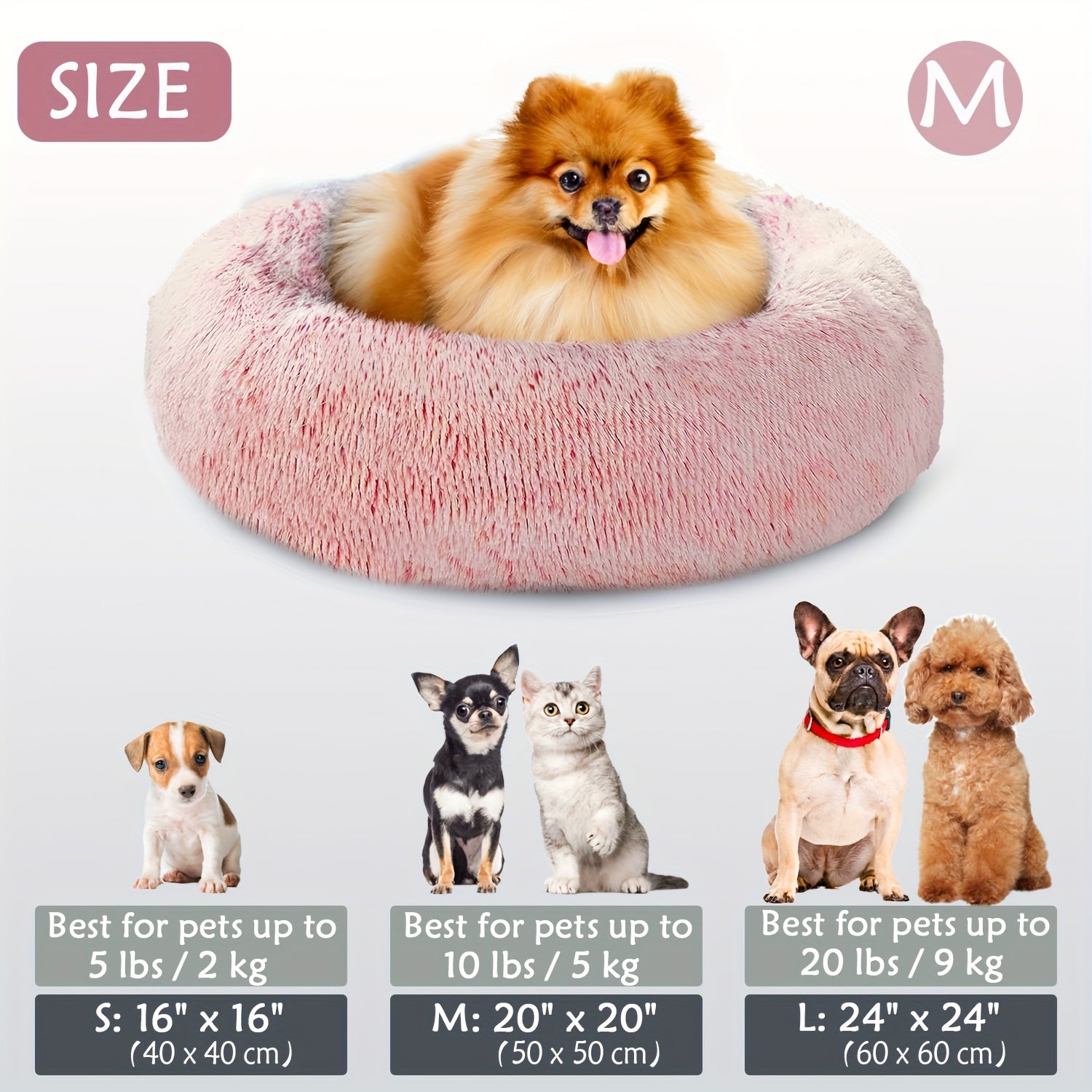 1pc Calming Dog & Cat Bed, Donut Cuddler Warming Cozy Soft Round Bed, Fluffy Faux Fur Plush Cushion Bed For Small Medium And Large Dogs And Cats (40.64cm/50.8cm/60.96cm/71.12cm/78.74cm/99.06cm) Rivano