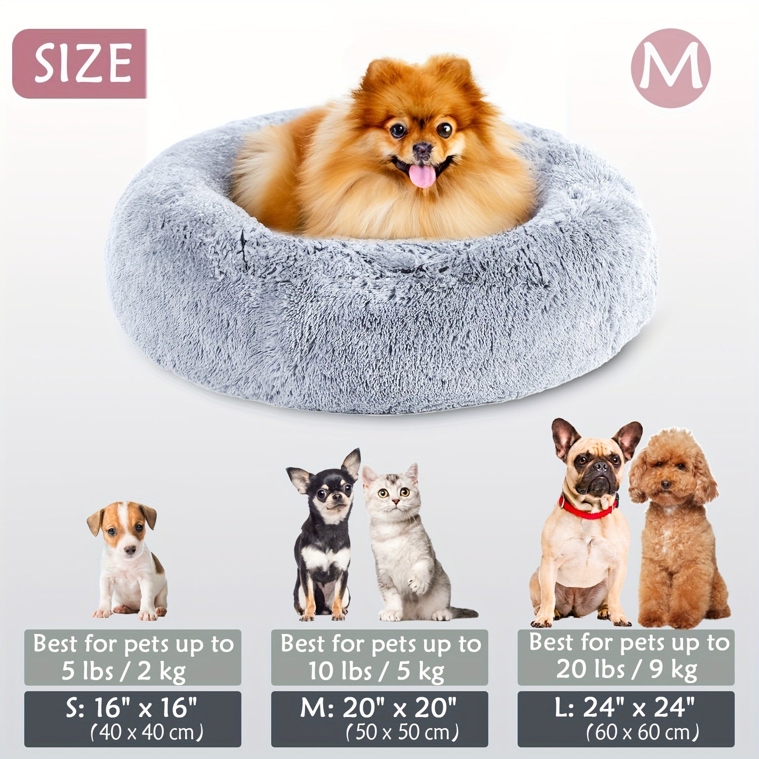 1pc Calming Dog & Cat Bed, Donut Cuddler Warming Cozy Soft Round Bed, Fluffy Faux Fur Plush Cushion Bed For Small Medium And Large Dogs And Cats (40.64cm/50.8cm/60.96cm/71.12cm/78.74cm/99.06cm) Rivano