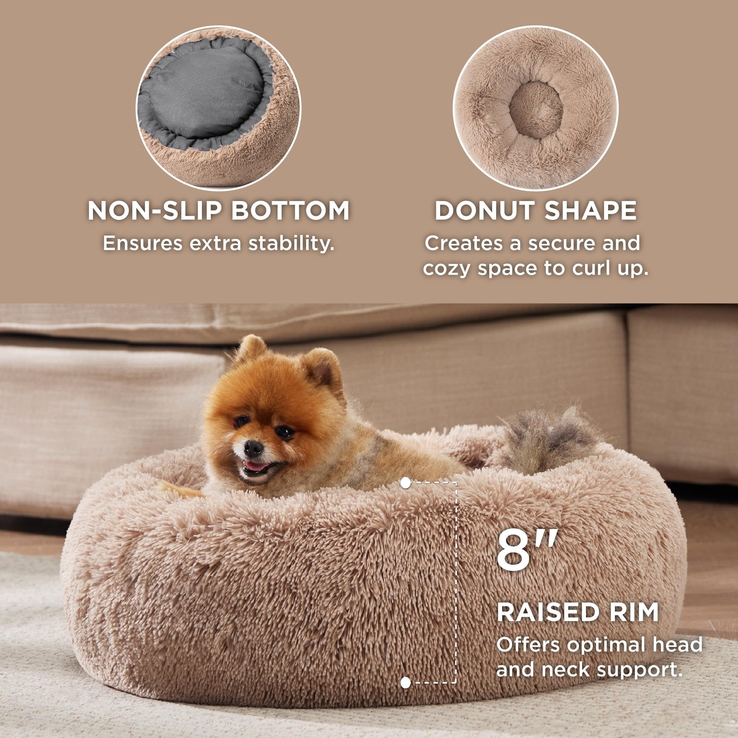 1pc Calming Dog & Cat Bed, Donut Cuddler Warming Cozy Soft Round Bed, Fluffy Faux Fur Plush Cushion Bed For Small Medium And Large Dogs And Cats (40.64cm/50.8cm/60.96cm/71.12cm/78.74cm/99.06cm) Rivano