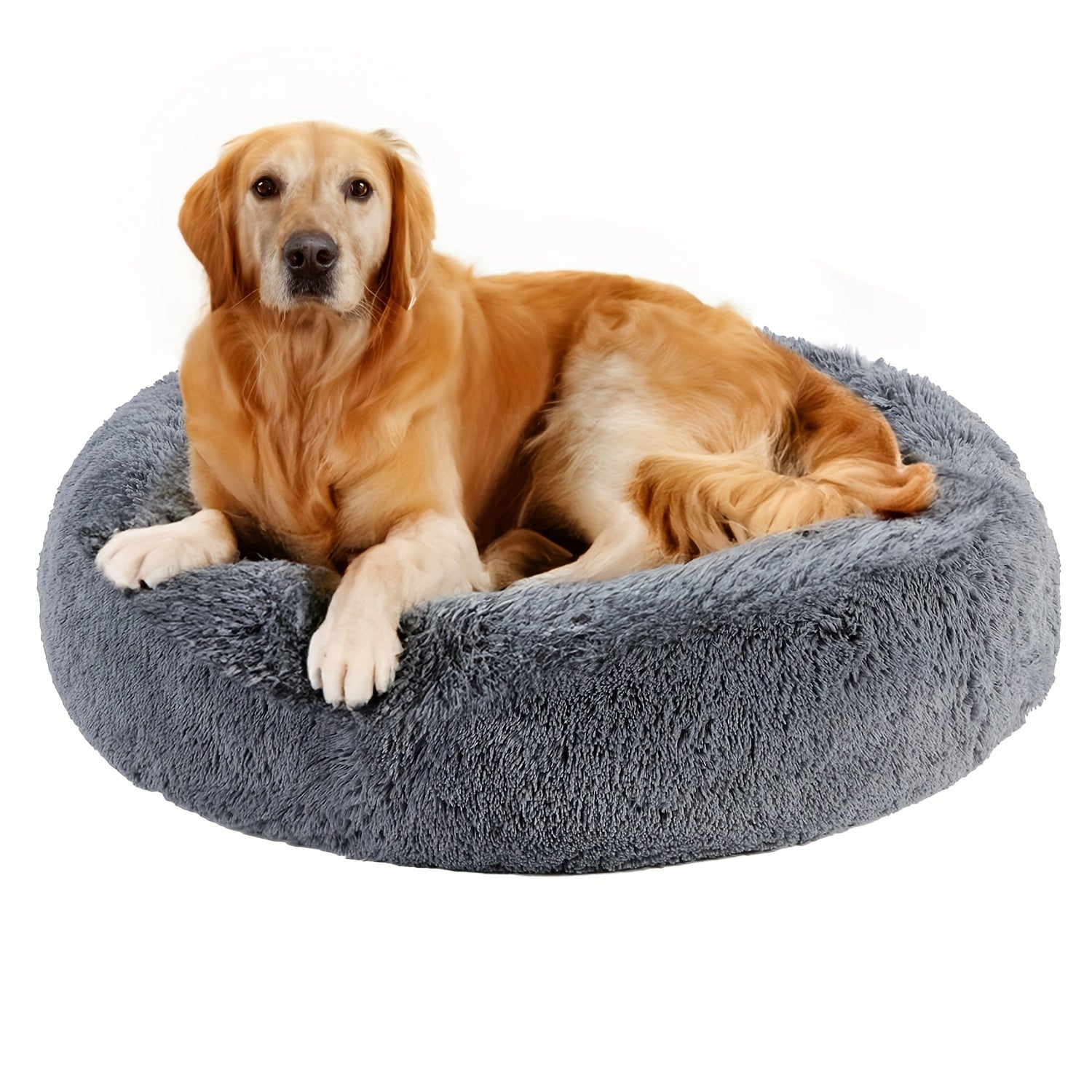 1pc Calming Dog & Cat Bed, Donut Cuddler Warming Cozy Soft Round Bed, Fluffy Faux Fur Plush Cushion Bed For Small Medium And Large Dogs And Cats (40.64cm/50.8cm/60.96cm/71.12cm/78.74cm/99.06cm) Rivano